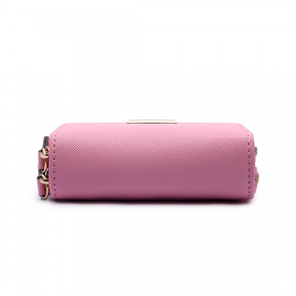 LP6680 - Miss Lulu Leather Look Double Zipped Coin Purse Pink